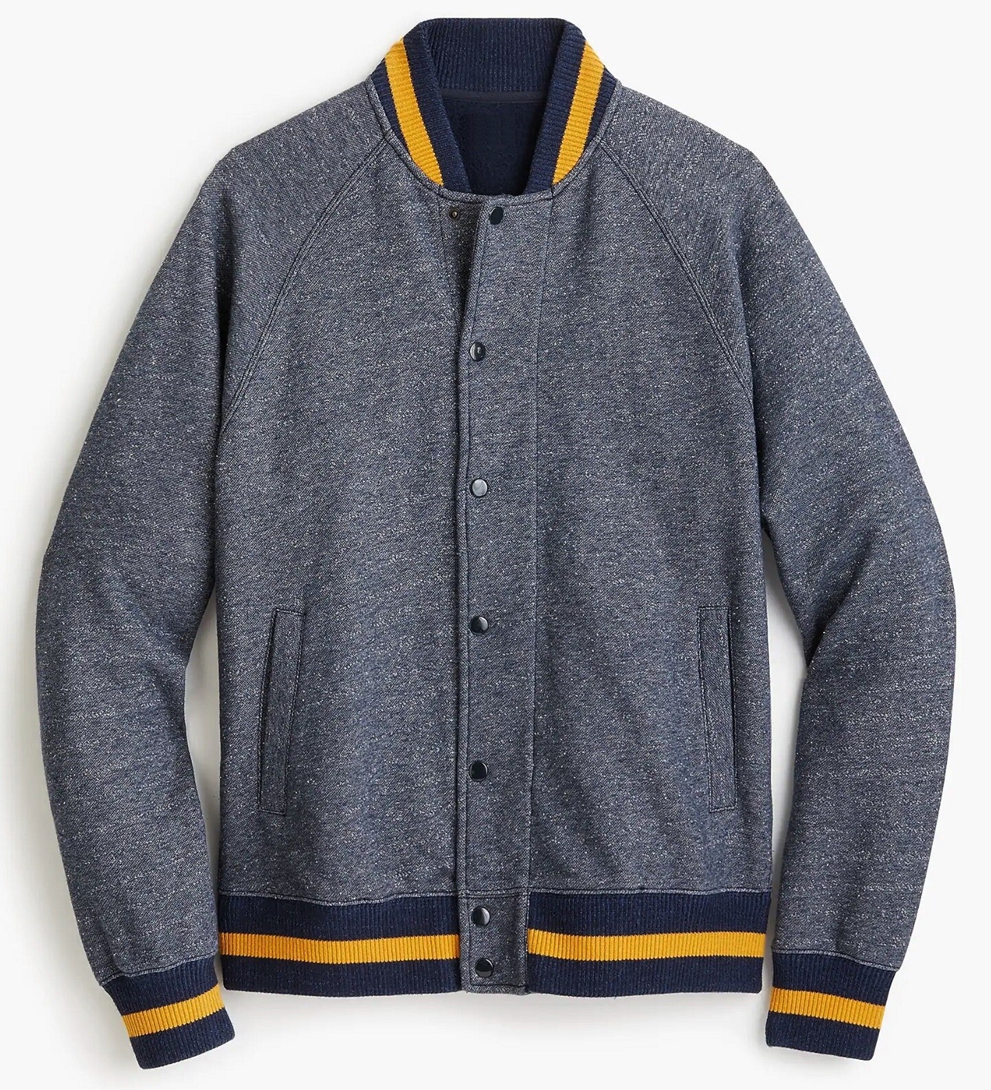 J.CREW varsity knit jacket fleece college letterman navy blue stripe sweater L