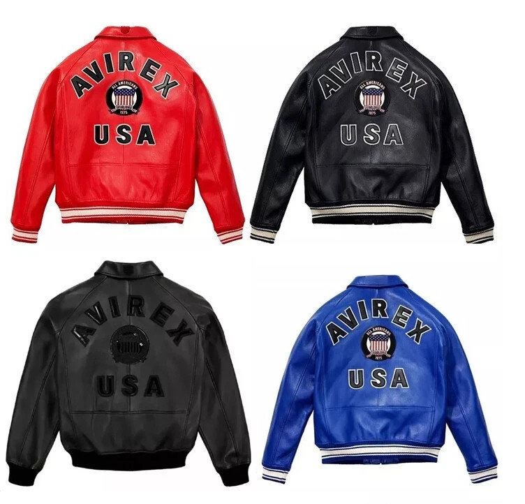Avirex Men’s Real Leather Jacket Sheepskin Flight Bomber American Varsity Jacket