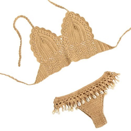 Small Handmade Crochet Bikini Set Shell Trim Boho Swimwear Beachwear Festival