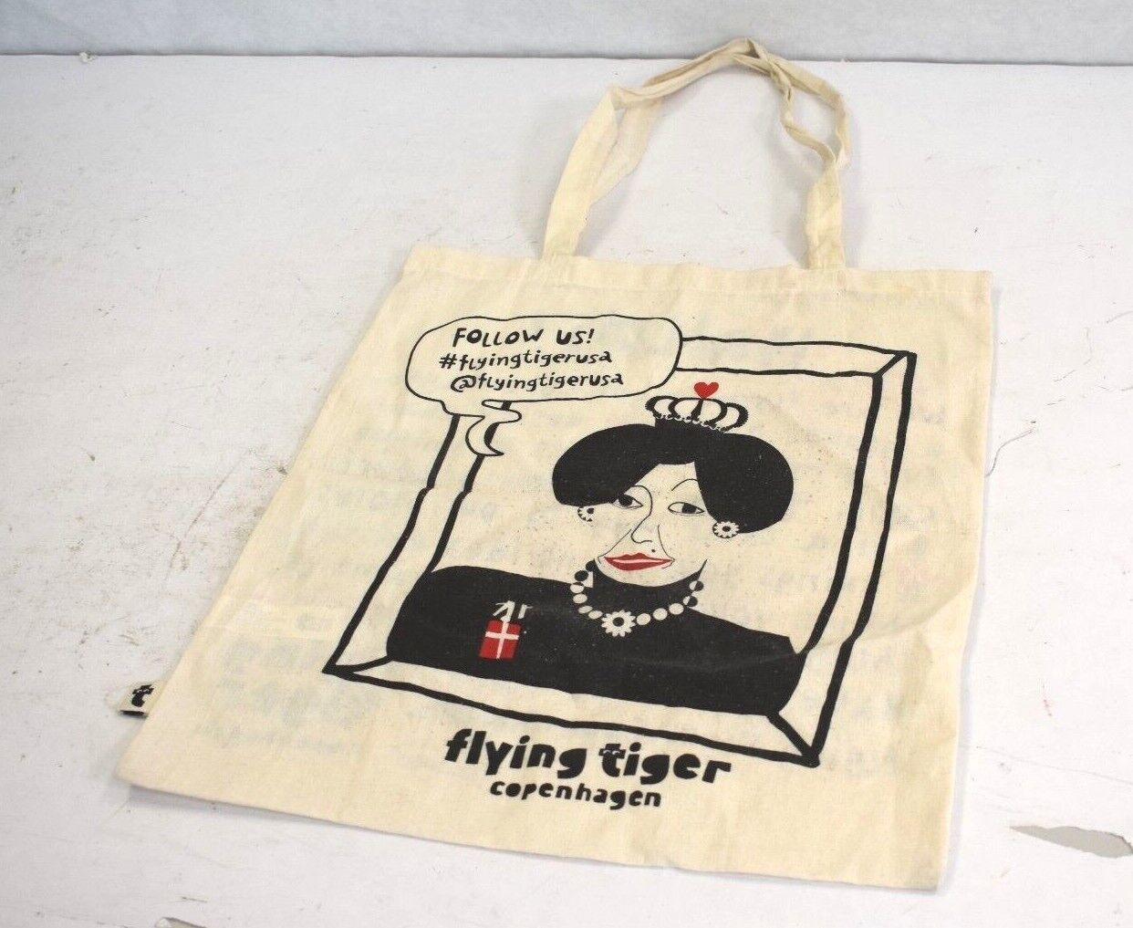 Flying Tiger Copenhagen Promotional Tote Bag 14-3/8″ x 16-1/4″ Off White