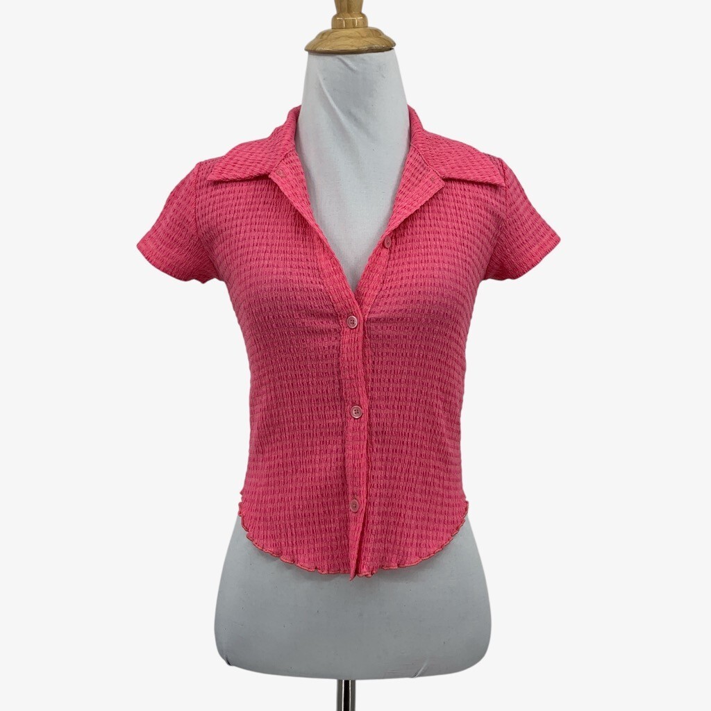 Wilfred Shirt Womens S Small Hot Pink Short Sleeve Crinkled Button Up Cropped