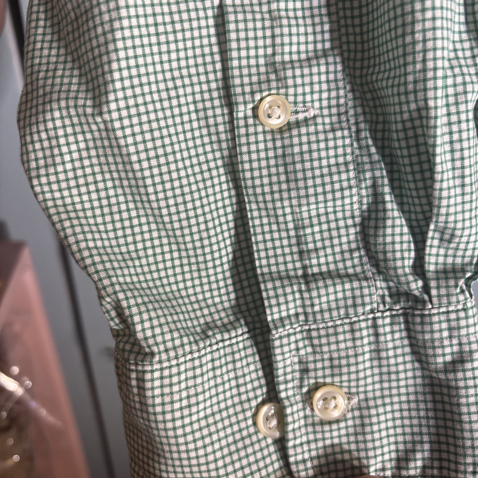 Ralph Lauren Custom Fit Button Up Shirt 18 36/37 Green White Blue Cotton XL