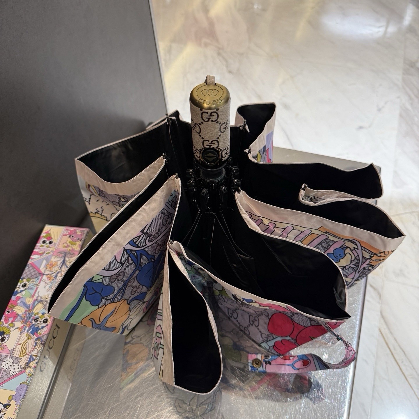 Gucci Women’s Compact/Folding Umbrella Multicolor Graphic Print Logo Handle