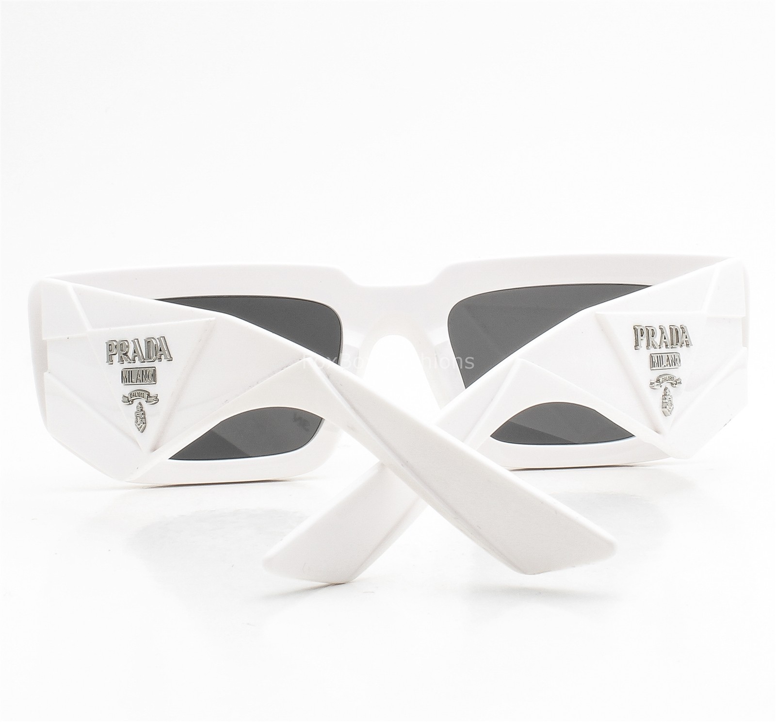 Prada Sunglasses Polished White Silver Logo SPR 11Z 461-5S0 with Case