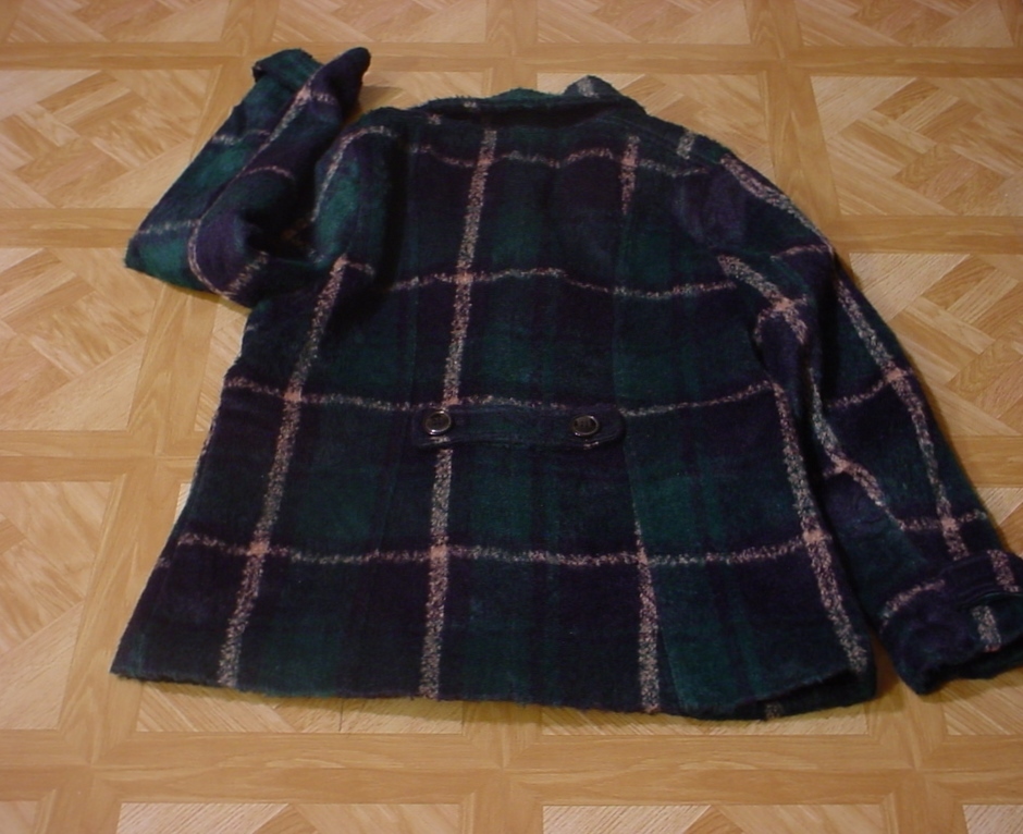 Fresh New York Women’s Double Breasted Green/Navy Blue Plaid Faux Wool Peacoat L