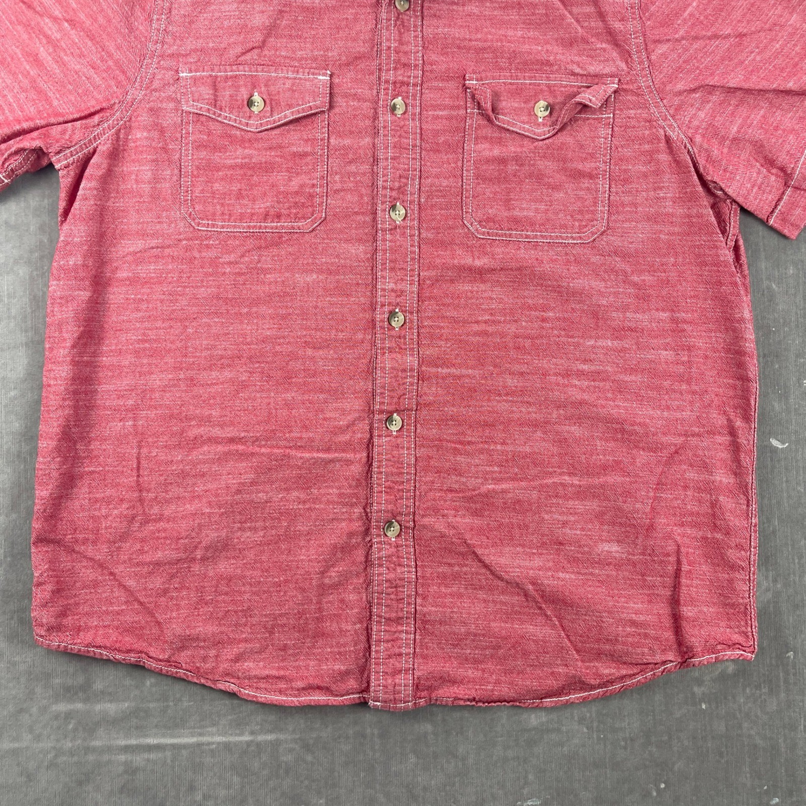 Woolrich Mens Large Red Short Sleeve Button Down Slub Cotton Shirt