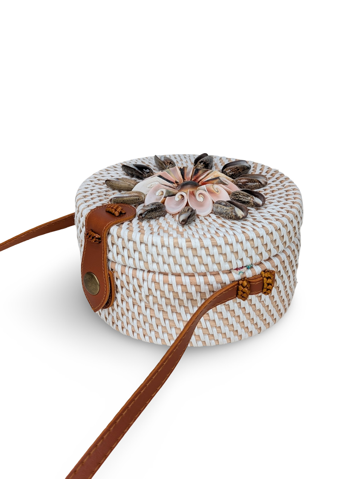 Seashell Floral Bag, Coastal Circle Handbag, Tropical Vacation Purse, Summer Bag