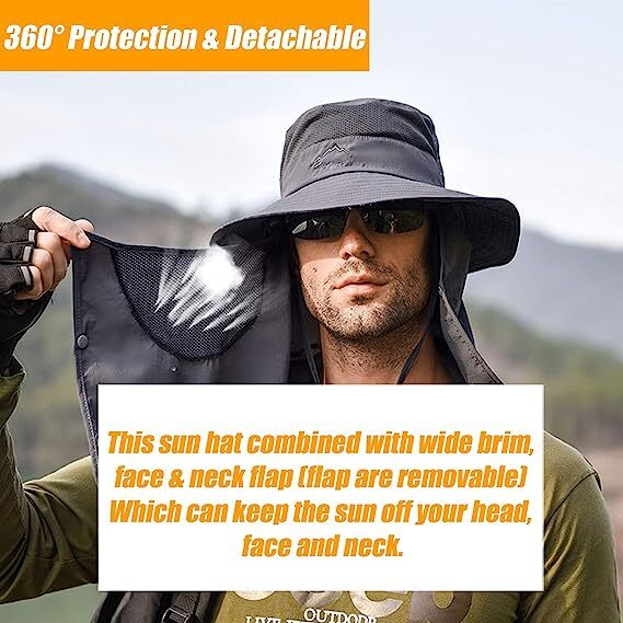 Adjustable Waterproof Wide Brim Sun Hat UV Protection Fishing Bucket Boonie Cap