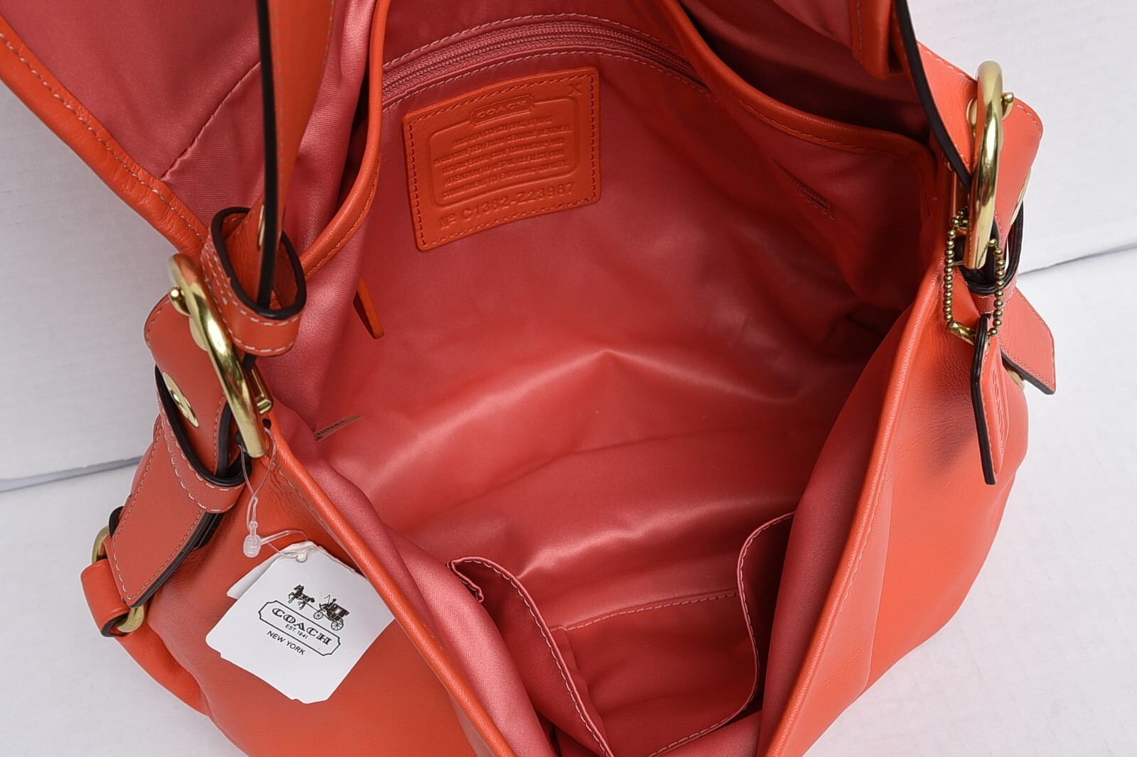 New COACH Z Leather Flap Duffle Bag MSRP $328 Orange Z23987 B4B4D