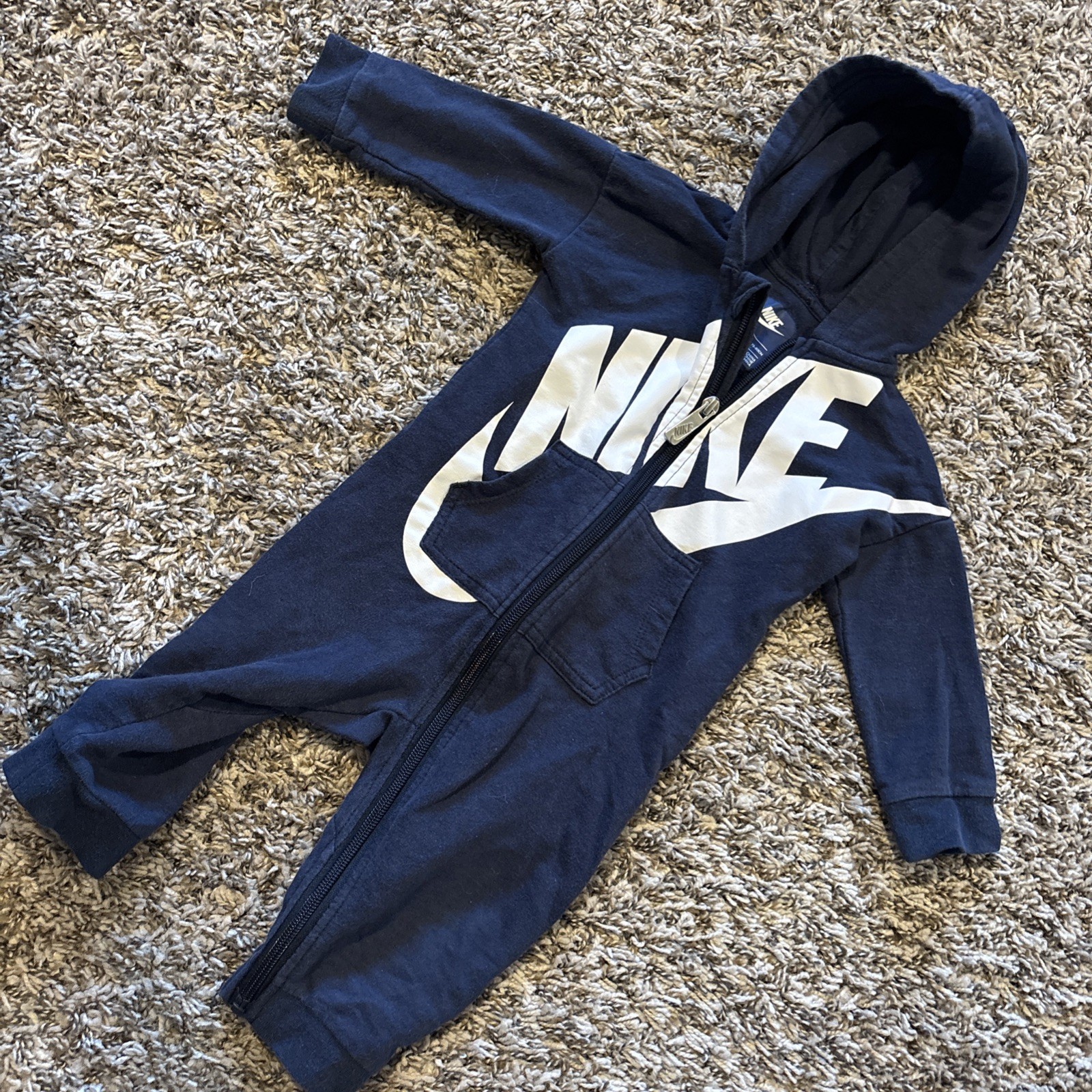 Nike Baby Boys Navy Blue Futura Logo Hooded Full Zip Romper 9-12M 75-80cm