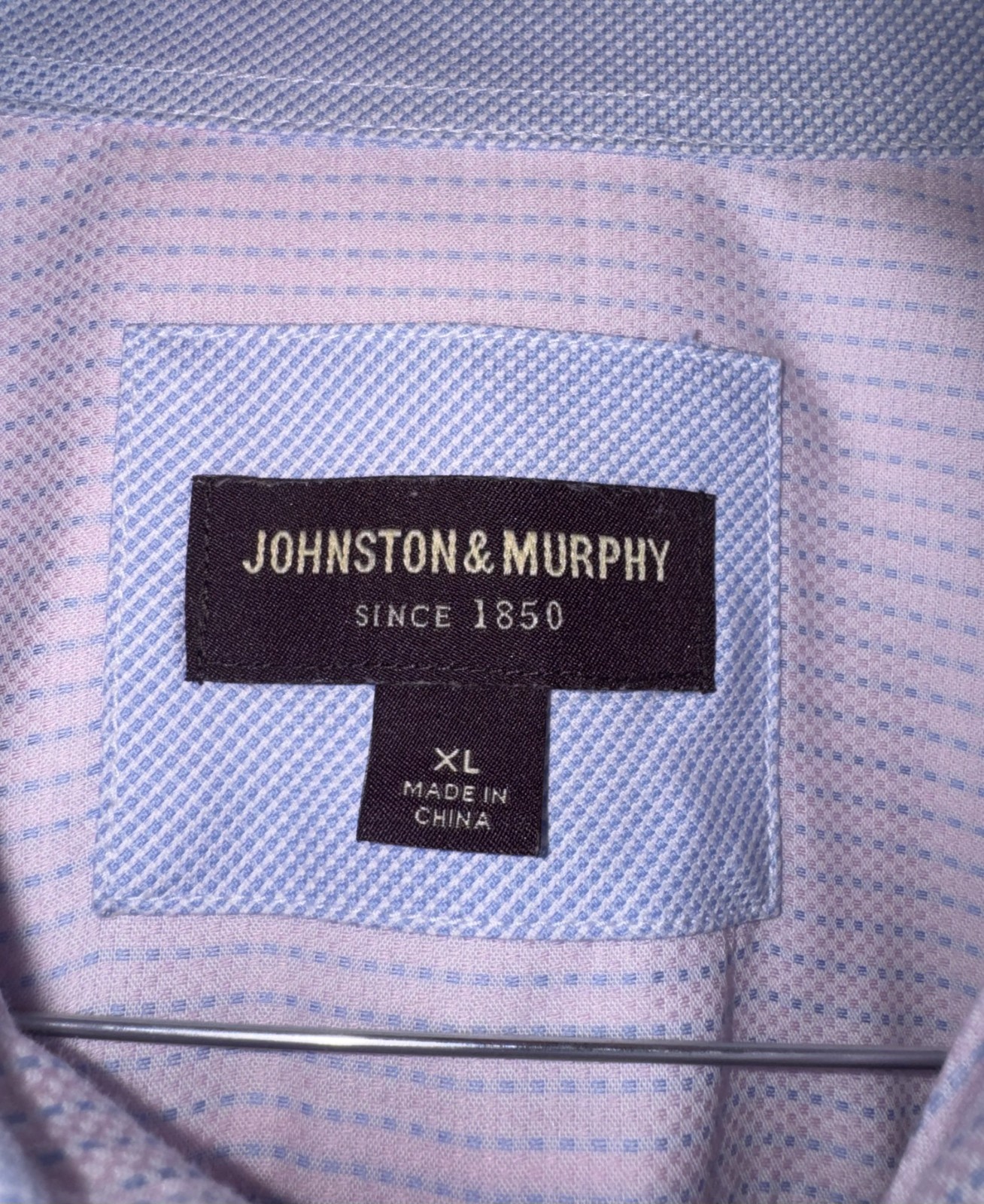 JOHNSTON & MURPHY XL SHIRT GEOMETRIC PURPLE WHITE CONTRAST CUFF UPSCALE CASUAL