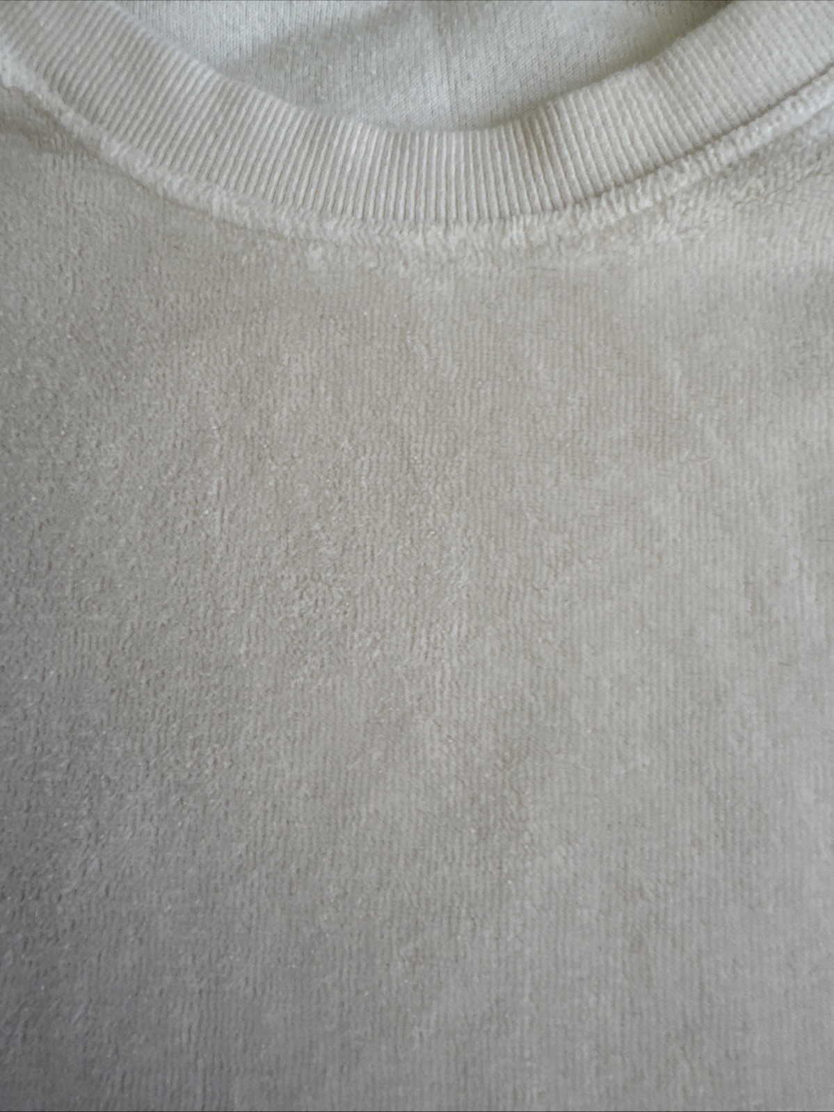 PERFECT WHITE TEE Stella Velour Crewneck Sweatshirt Ivory Sz L USA