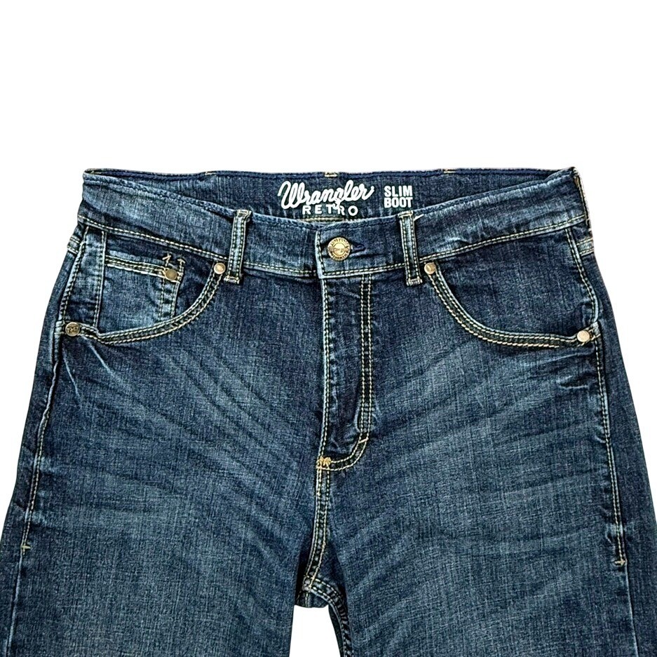 Wrangler Retro Slim Boot Jeans Dark Wash Denim Mens 32×36