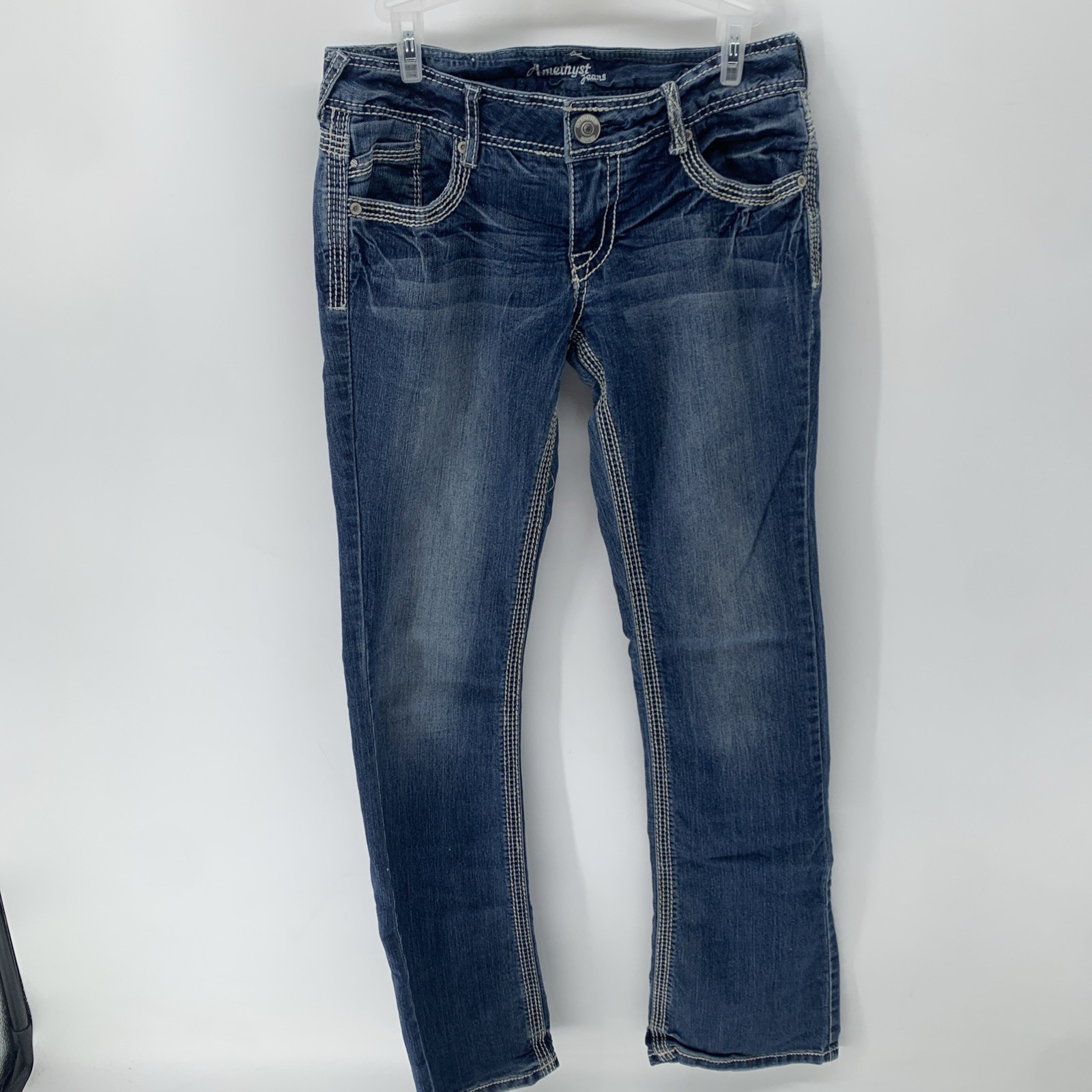 Amethyst Y2K Low Rise Bootcut Jeans Flare Blue Denim Western Size 7 PocketAccent