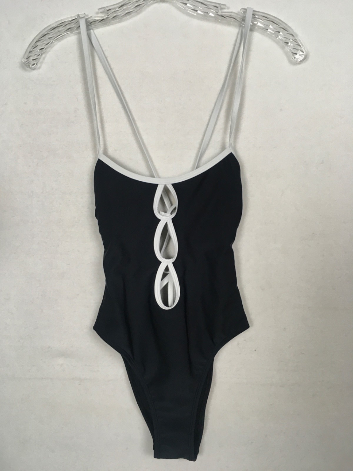 No Boundaries 1 Piece Swimsuit Size XXS Black White Cheeky High Leg New w Tags