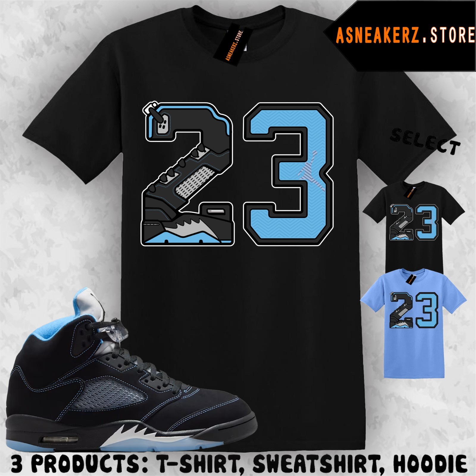 Shirt Matching AJ 5 Black UNC Blue 2026 To Match Sneaker Retro Number 23 T-Shirt