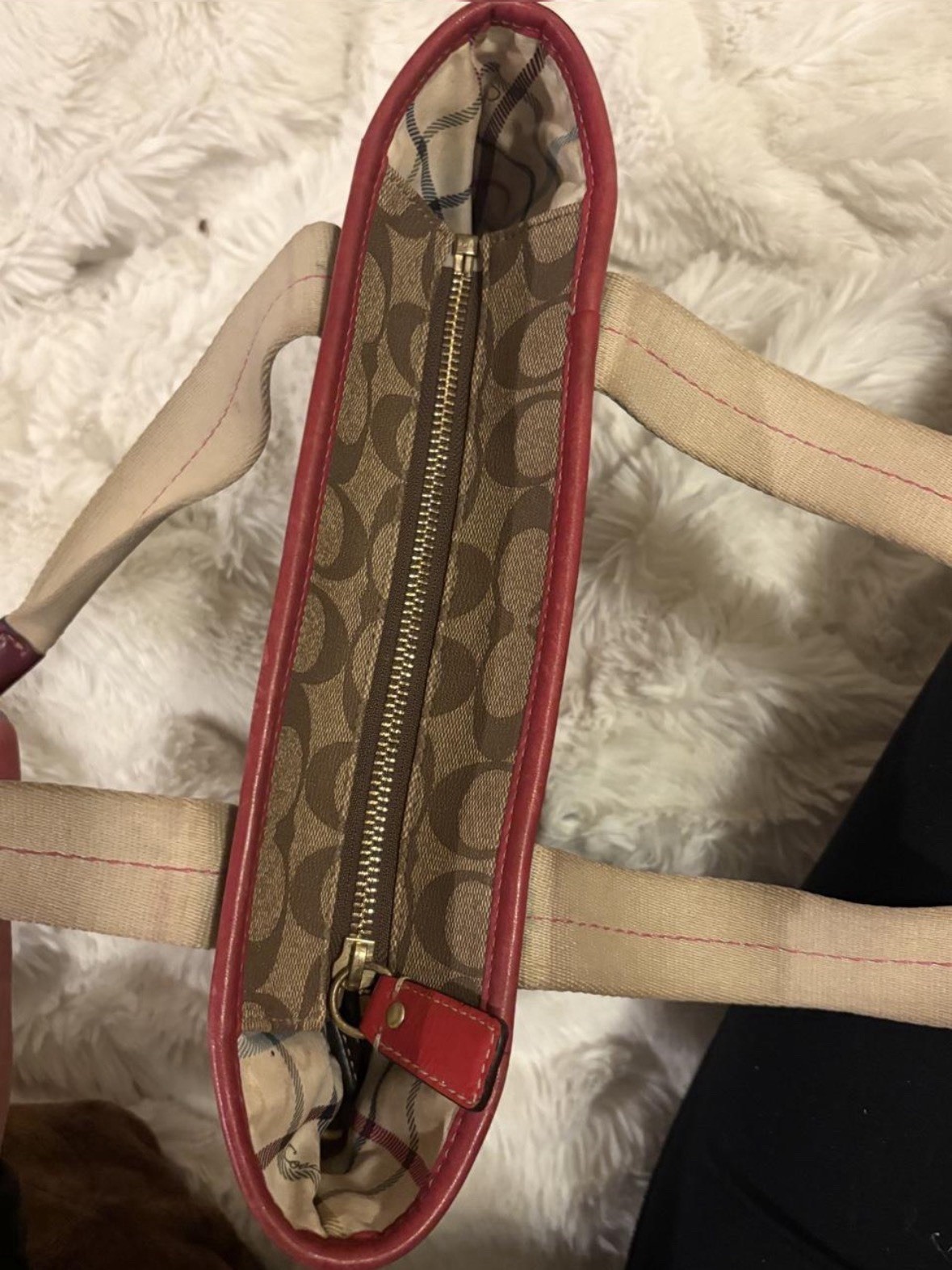 Authentic Coach 11349 Heritage Signature Stripe Tote Khaki Pink Shoulder Bag