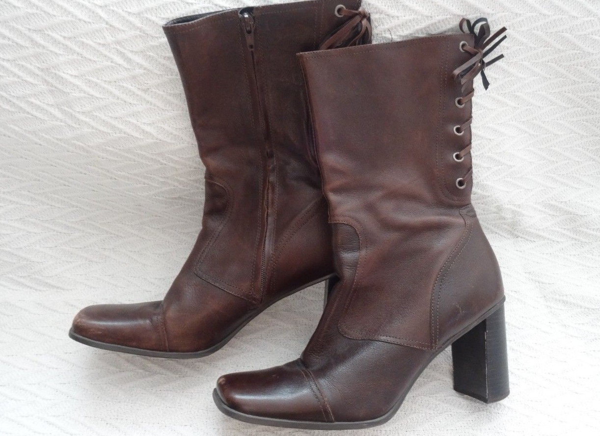 NINE WEST Women’s Rand Size 10 1/2 Medium 10.5 M Mid Calf Boots Brown Leather