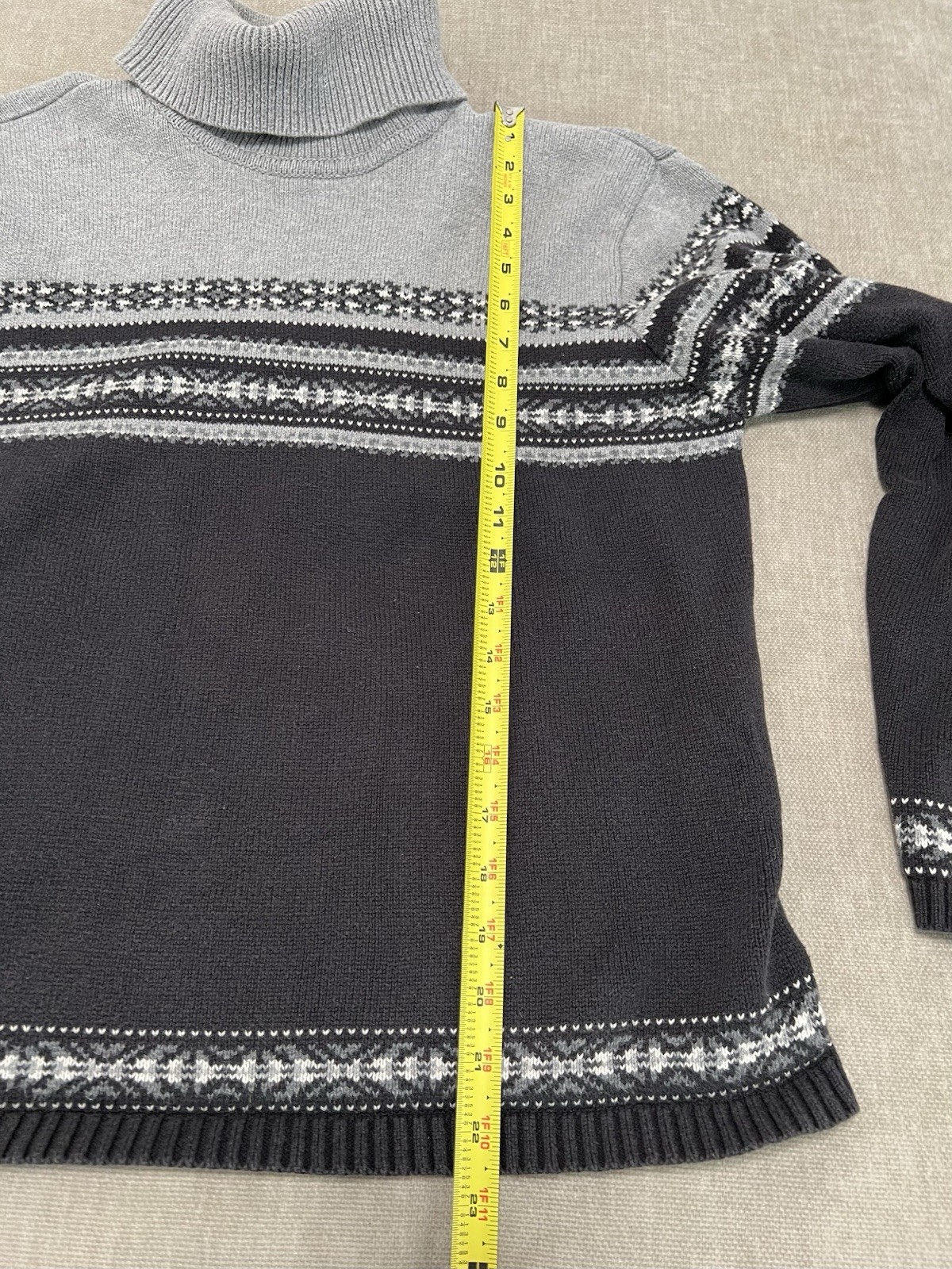 Jeanne Pierre Sweater Nordic Ski Prep Turtleneck 100% Cotton Black Gray Womens M