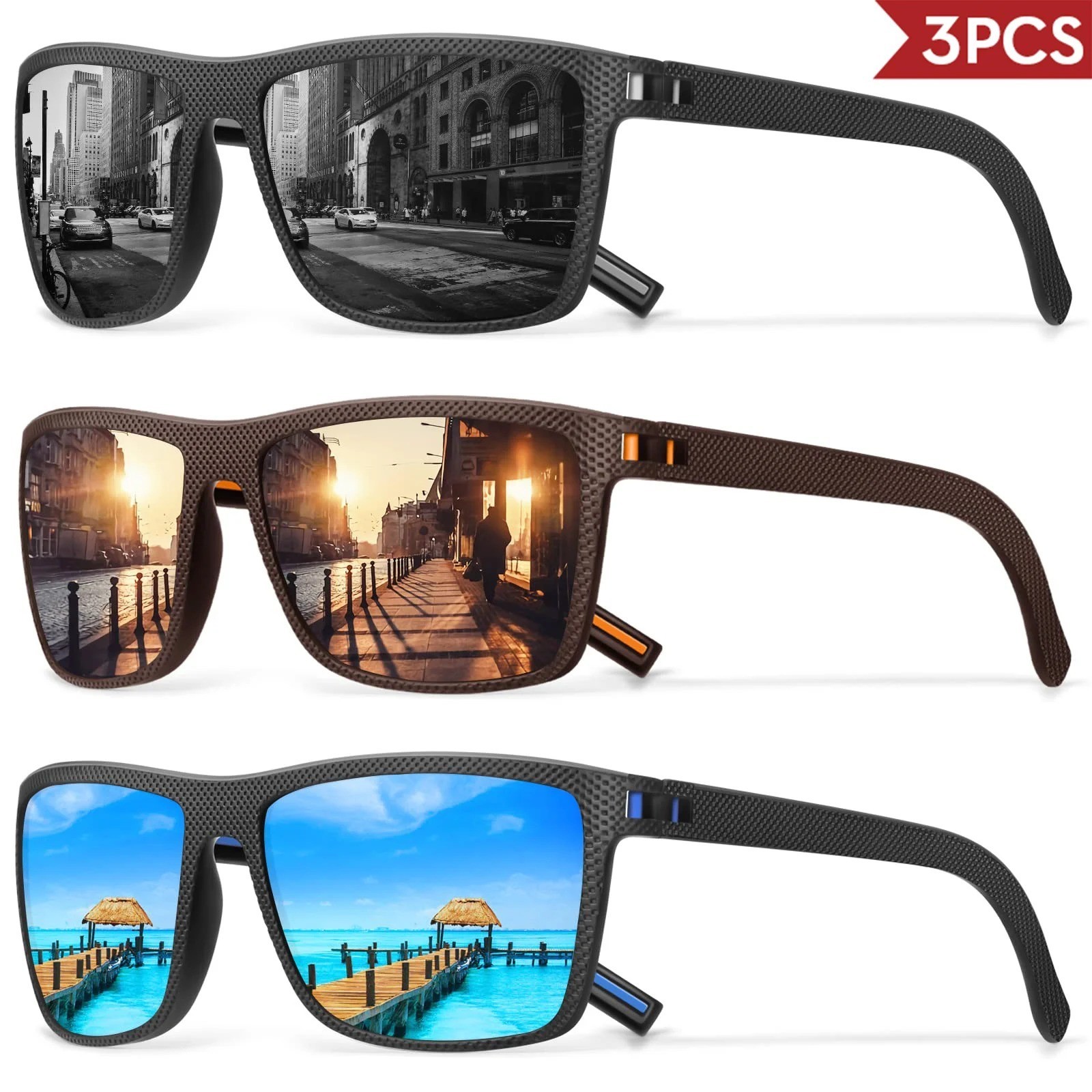3/4 Pack New Designer Box Polarized Colorful Sunglasses for Men and Women