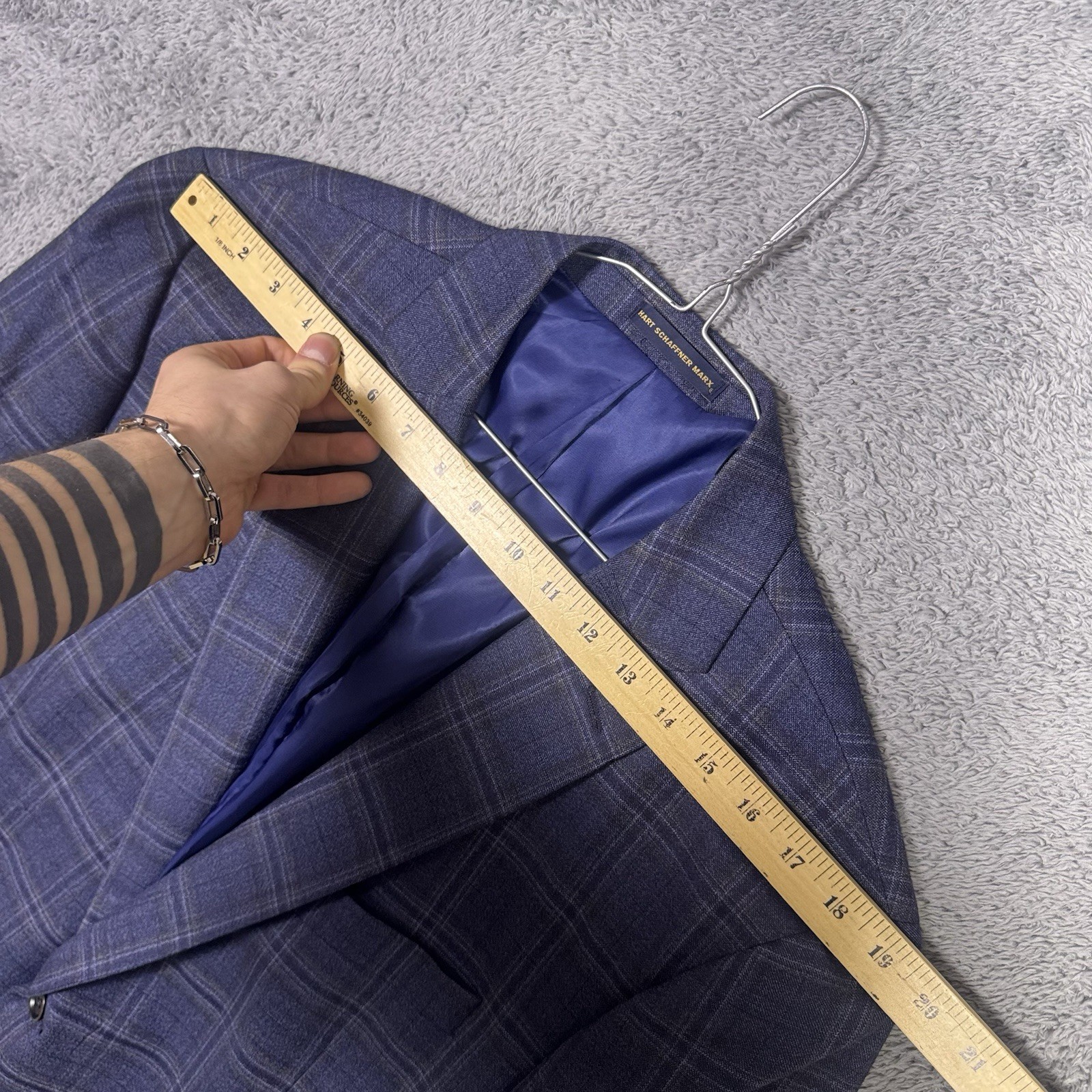 Hart Schaffner Marx Blazer Mens 46L Guabello Sobrius Wool Windowpane Sport Coat