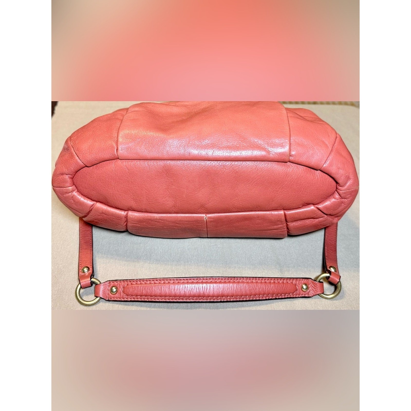 Coach Madison Coral Pebbled Leather Satchel Bag | Removable Strap |Gold Hardware