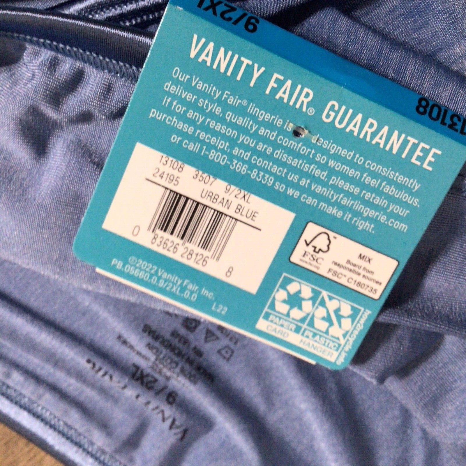 Vanity Fair Illumination Hi-Cut Brief Panty 13108 Urban Blue 1 Pair 9/2XL NWT