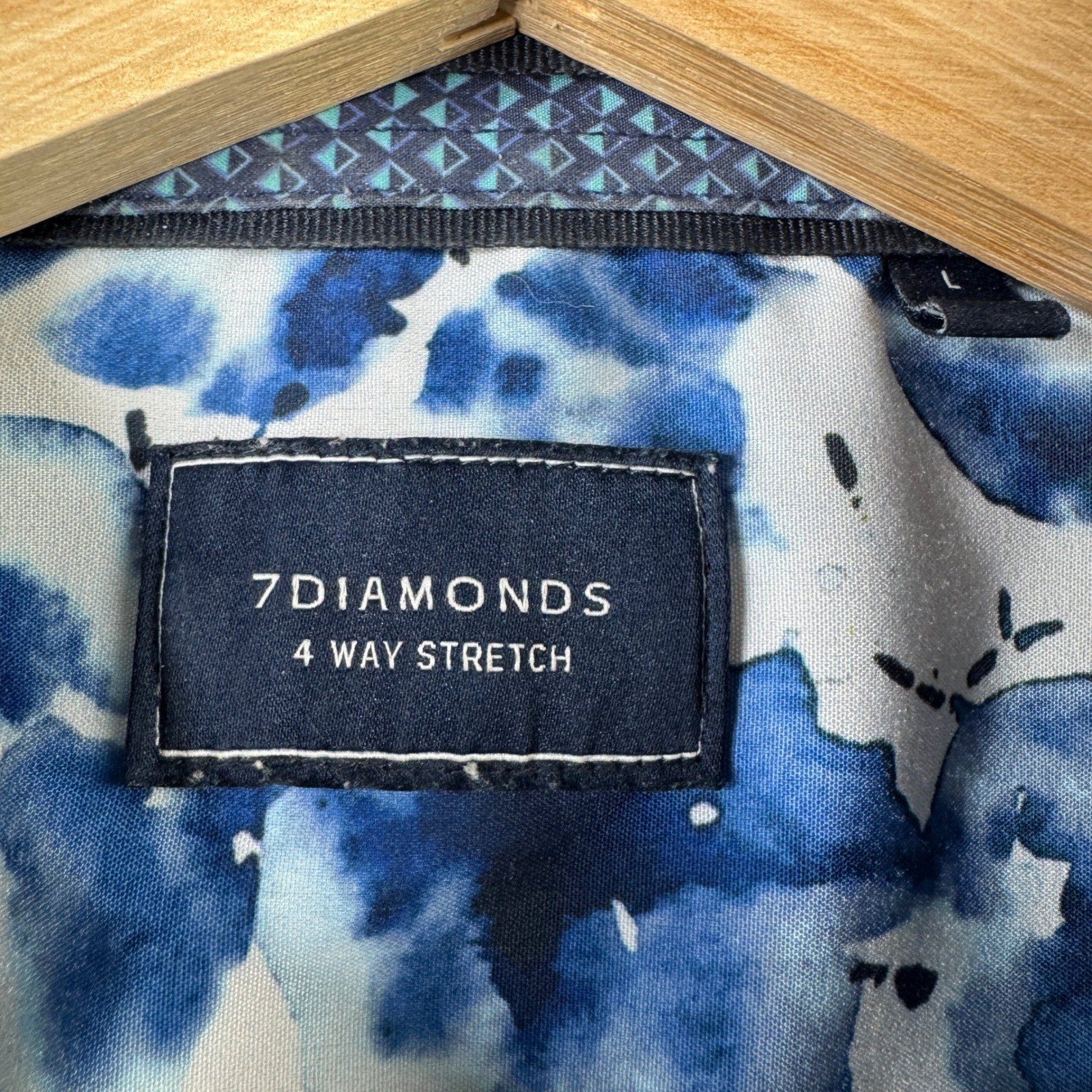 7 Diamonds Higher Love Mens Blue Geometric Diamond 4-Way Stretch Shirt Size L