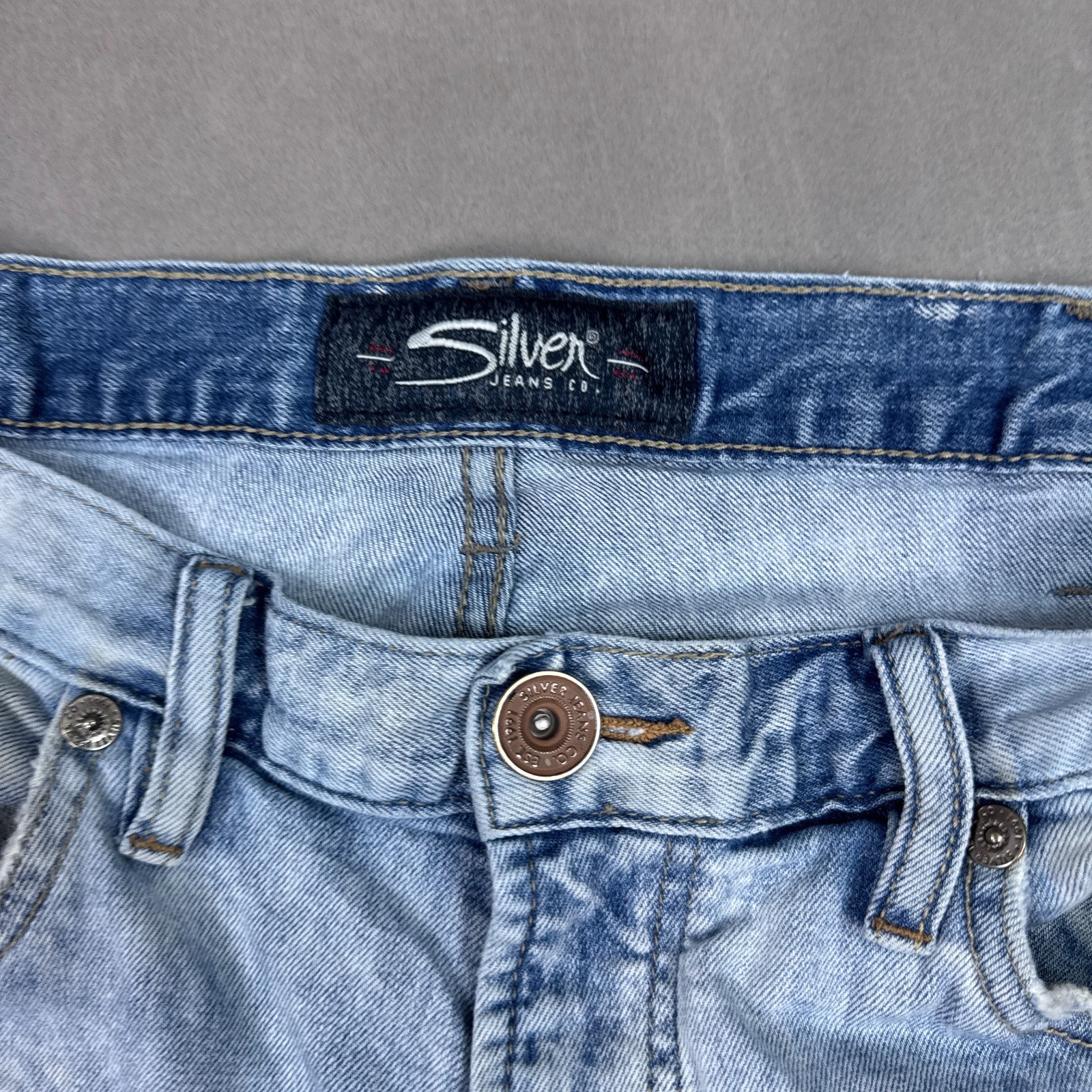 Silver Jeans Mens 34×34 Blue Craig Washed Out Faded Denim Pants Stretch Stone