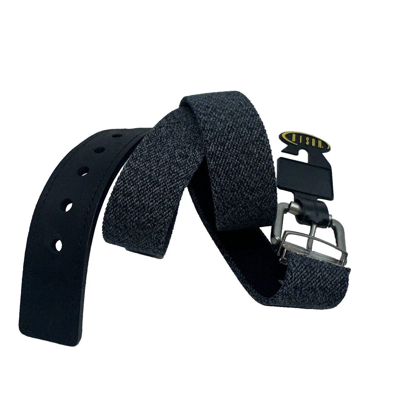 Bison 35 mm Elastic Flip Tip Belt Gray Metal Buckle Sz 36 1.25″ Wide NWT
