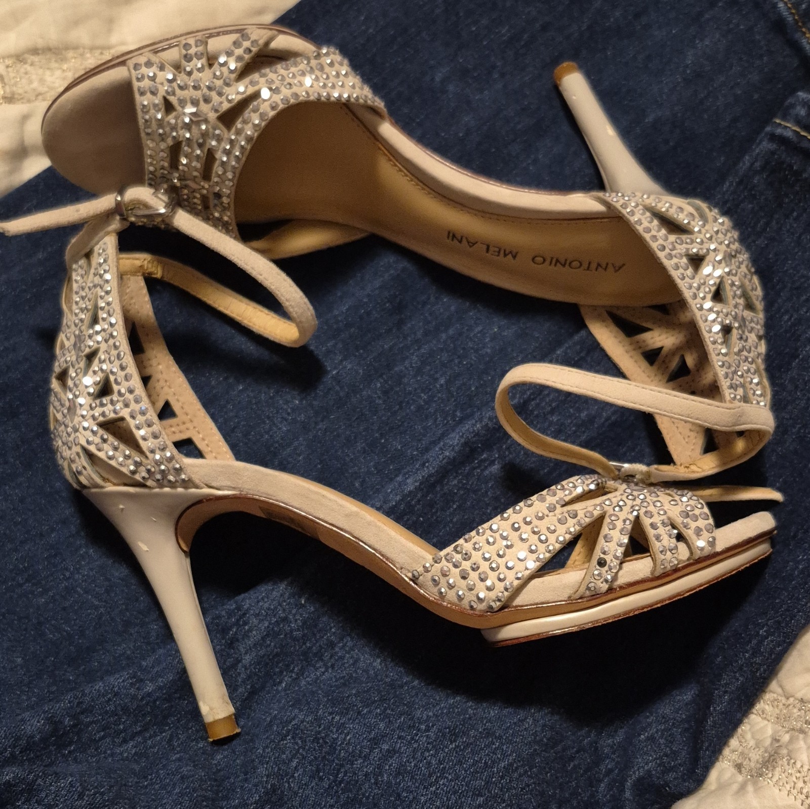 Antonio Melani Rhinestone Embellished Strappy Heels | Genuine Leather Size 6M