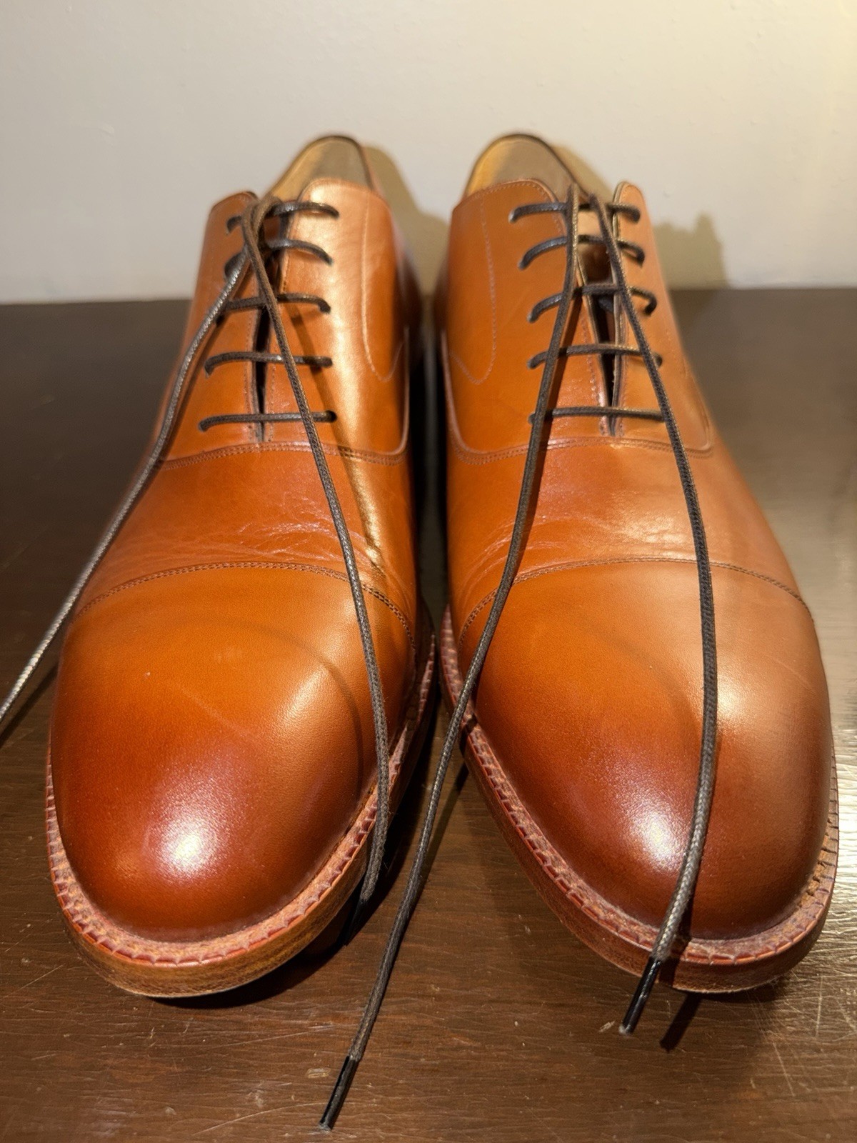 Beckett Simonon Men’s Brown Leather Cap-Toe Oxford Dress Shoes US 12