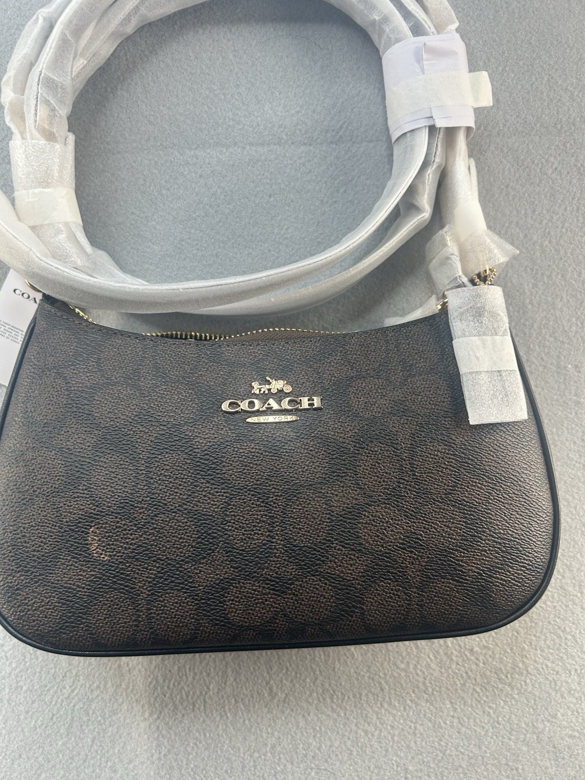 Coach Signature Teri Shoulder Bag Brown Black Leather NWT CV933