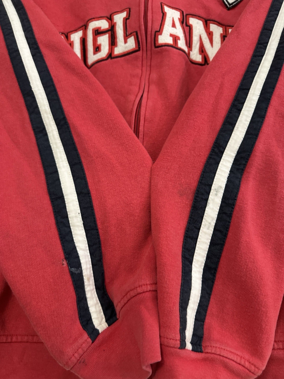 Large Red and White England Zip U Jacket with Pockets