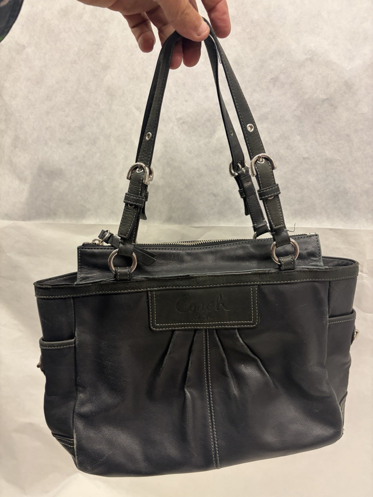 Vintage Coach f13759 Black Soft Leather Purse Handbag w/ Adjustable Strap