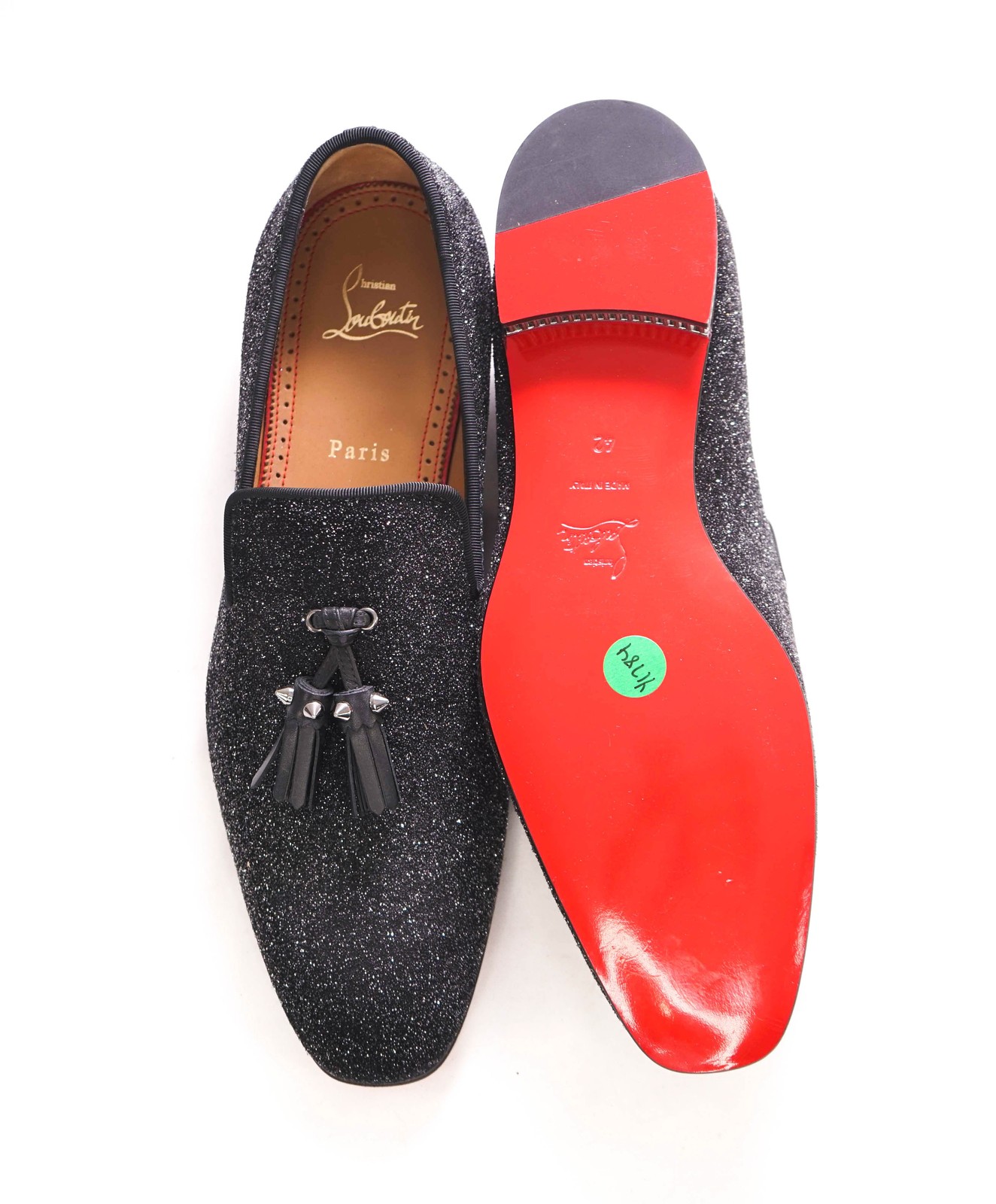 $1,250 LOUBOUTIN – * Colonnaki* Glitter Spiked Tassel Loafers – 9 US (42)