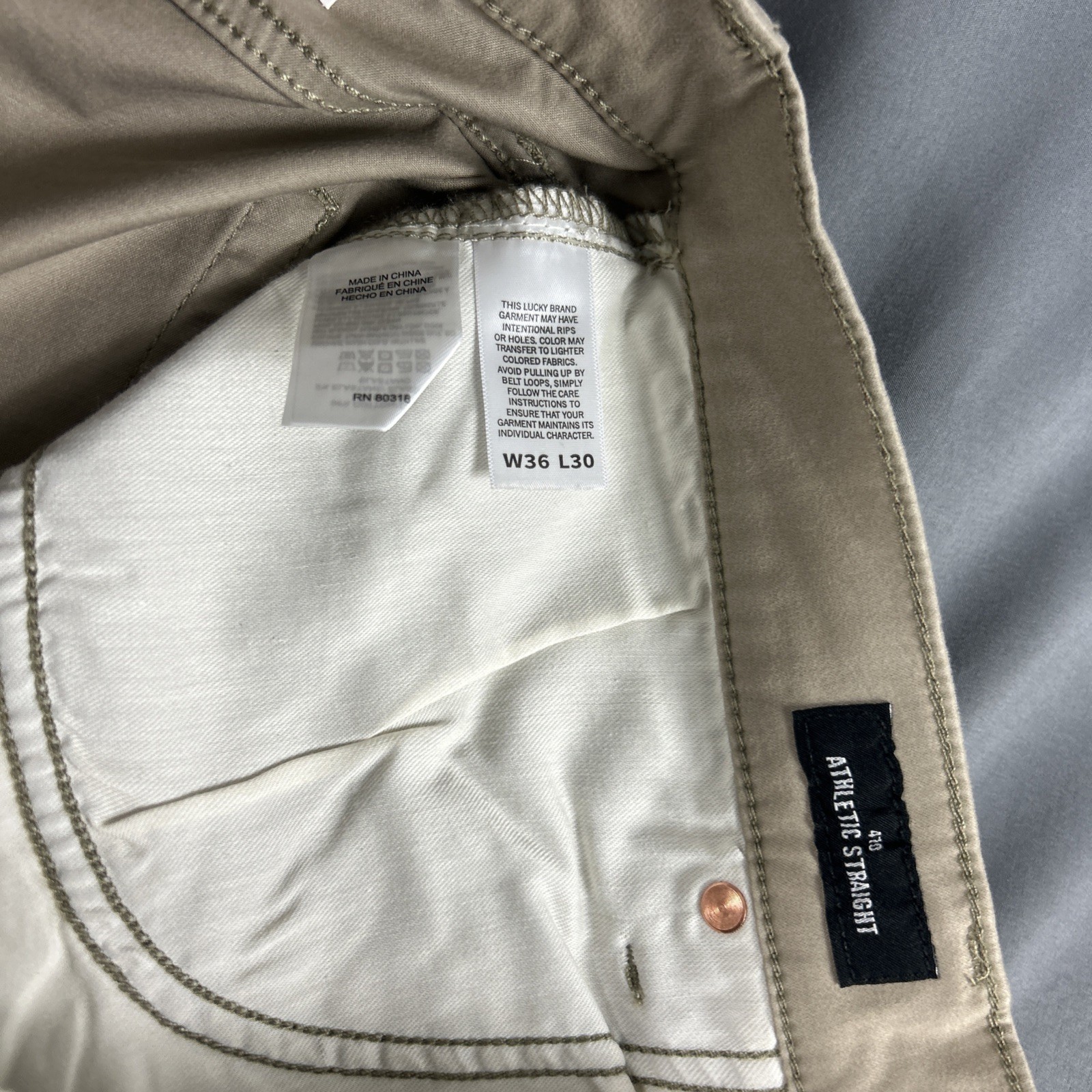 Lucky Brand Pants 410 Athletic Straight 36 x 30 Sandstone Khaki Cotton MSRP $99