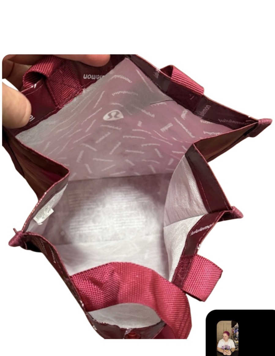 Lululemon Red Burgundy Reusable Small Tote Bag Handles Snap Closure 12″ x 9″