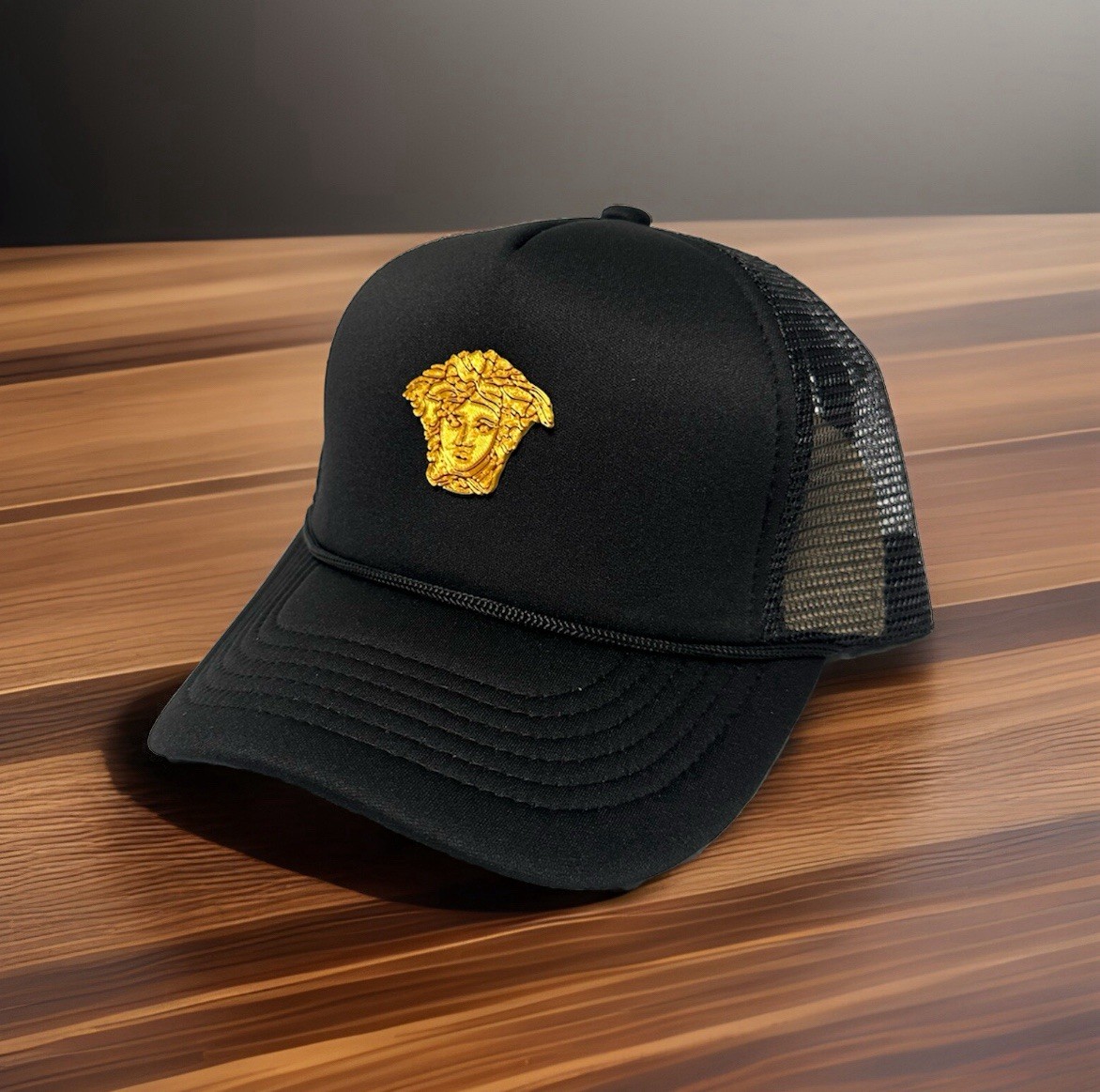 Medusa Hat Black – Trucker Hat – Custom Plastic Medusa Logo YD Versac Inspired.