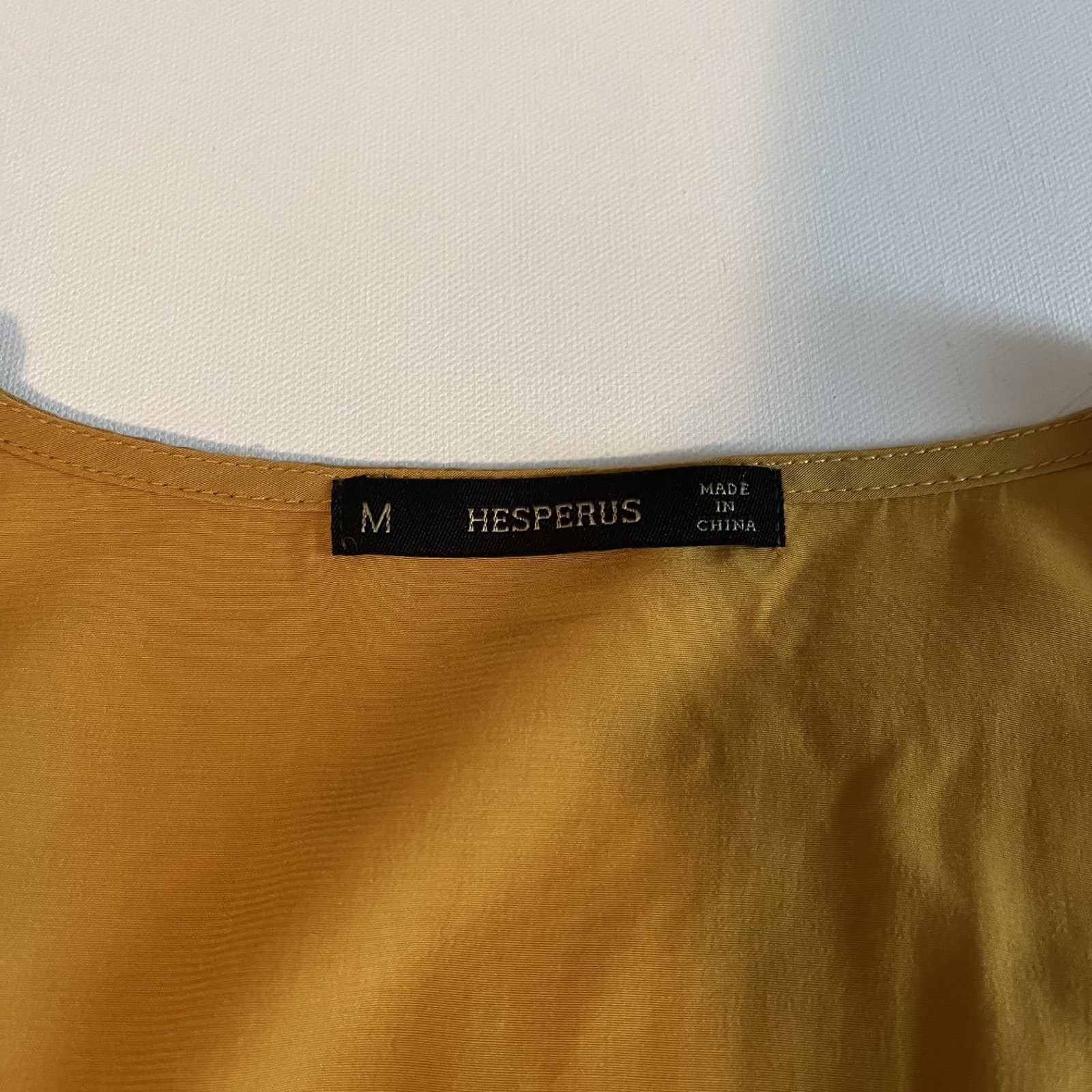 Hesperus Womens Square Neck Mustard Yellow Dress Long Sleeve Ruched Waist Med