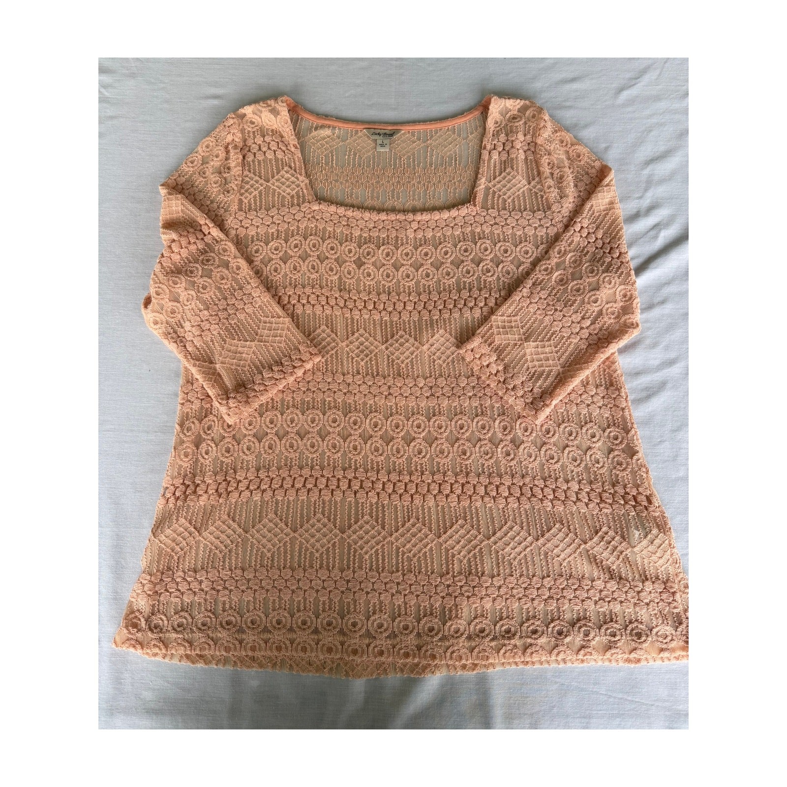 Boho Festival Cottagecore Hippie Lucky Brand Brand Crochet Lace Knit Top Size M