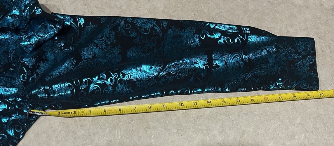 Barry Wang Men’s Blue & Black Paisley Print Button Down Front Dress Shirt Sz M