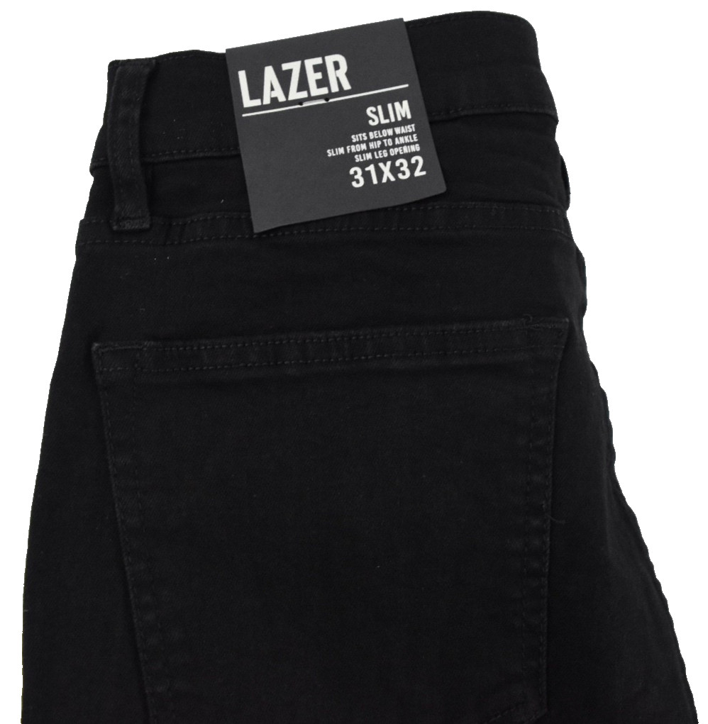 Lazer Men’s Jeans New 30 31 32 33 34 36 Black Denim 5 Pockets Slim Fit