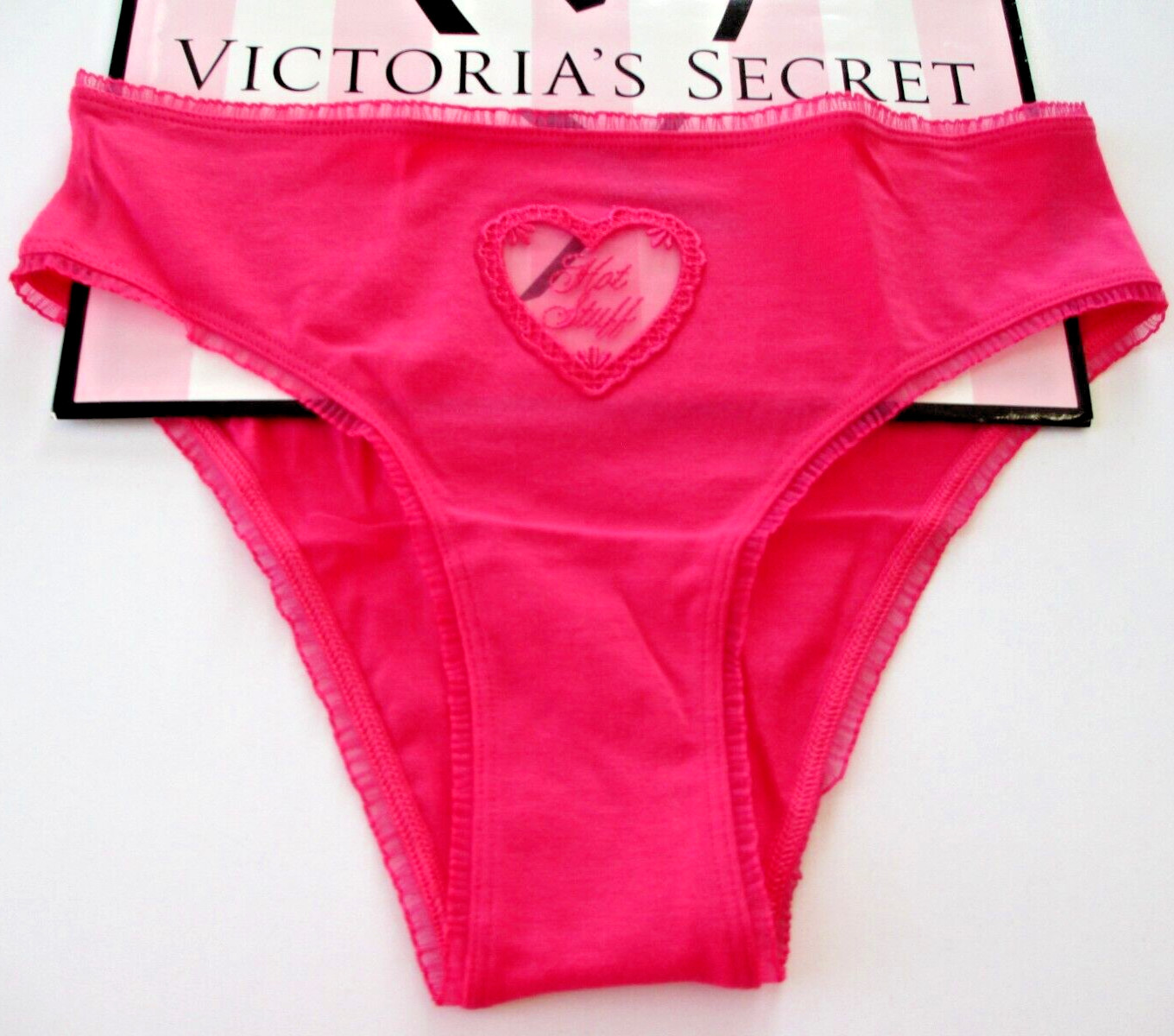 VICTORIA’S SECRET PINK Cotton Cheeky Panty M L XL Pink NWT Mesh Heart VS Ruffle