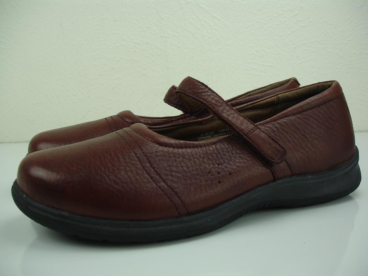Women’s 8.5 EW XW Extra Wide FootSmart Brown Leather Mary Jane Shoes Adjustable