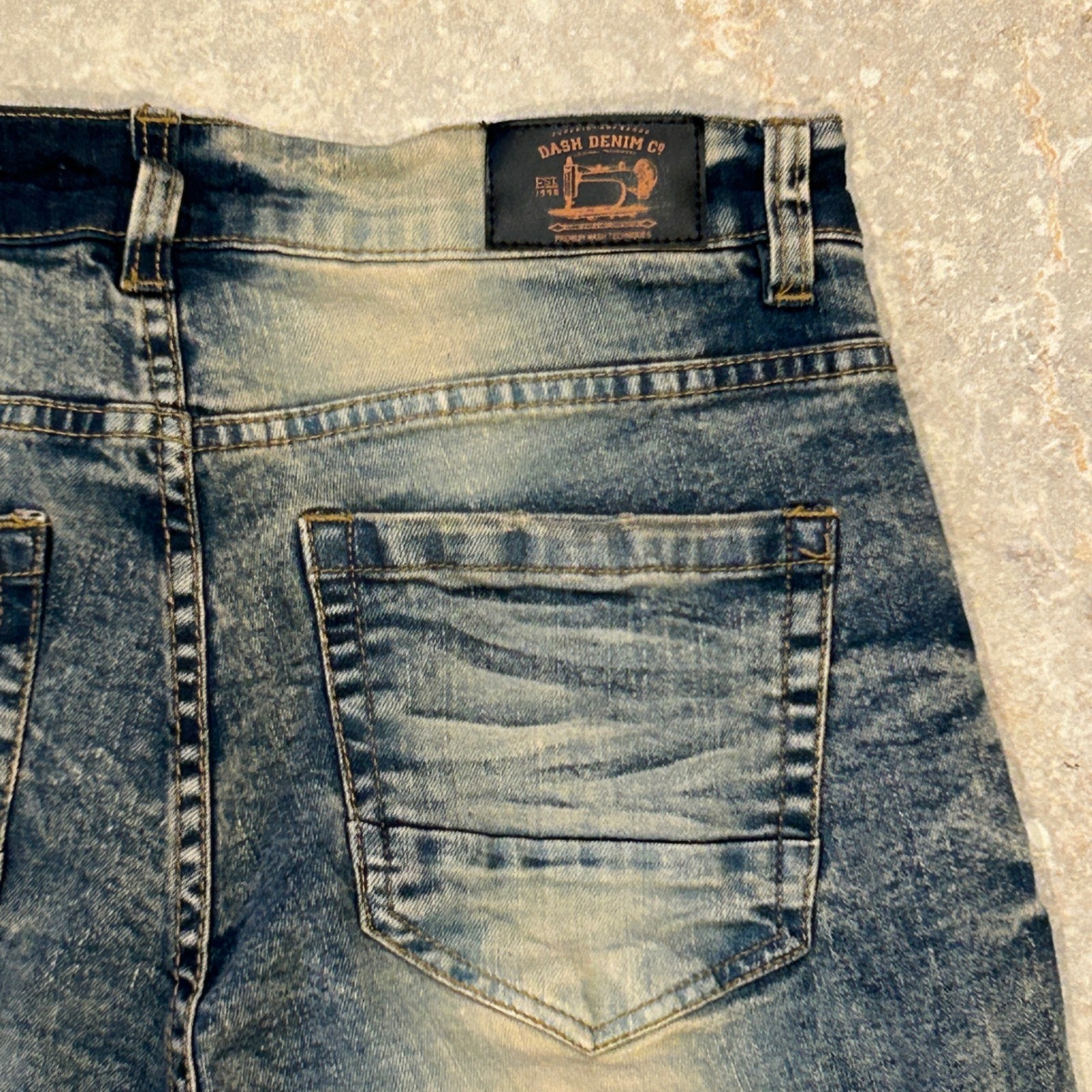 Dash Denim Jeans Mens 32×30 Blue Distressed Biker Moto Acid Wash Slim Stretch