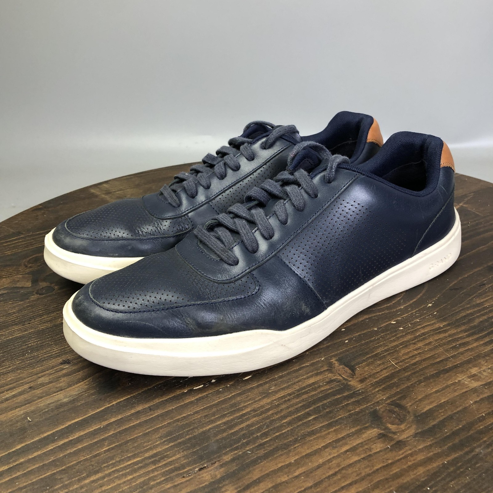 Cole Haan Grand Shoes Mens Size 12 Blue Leather Casual Comfort Sneakers C33990