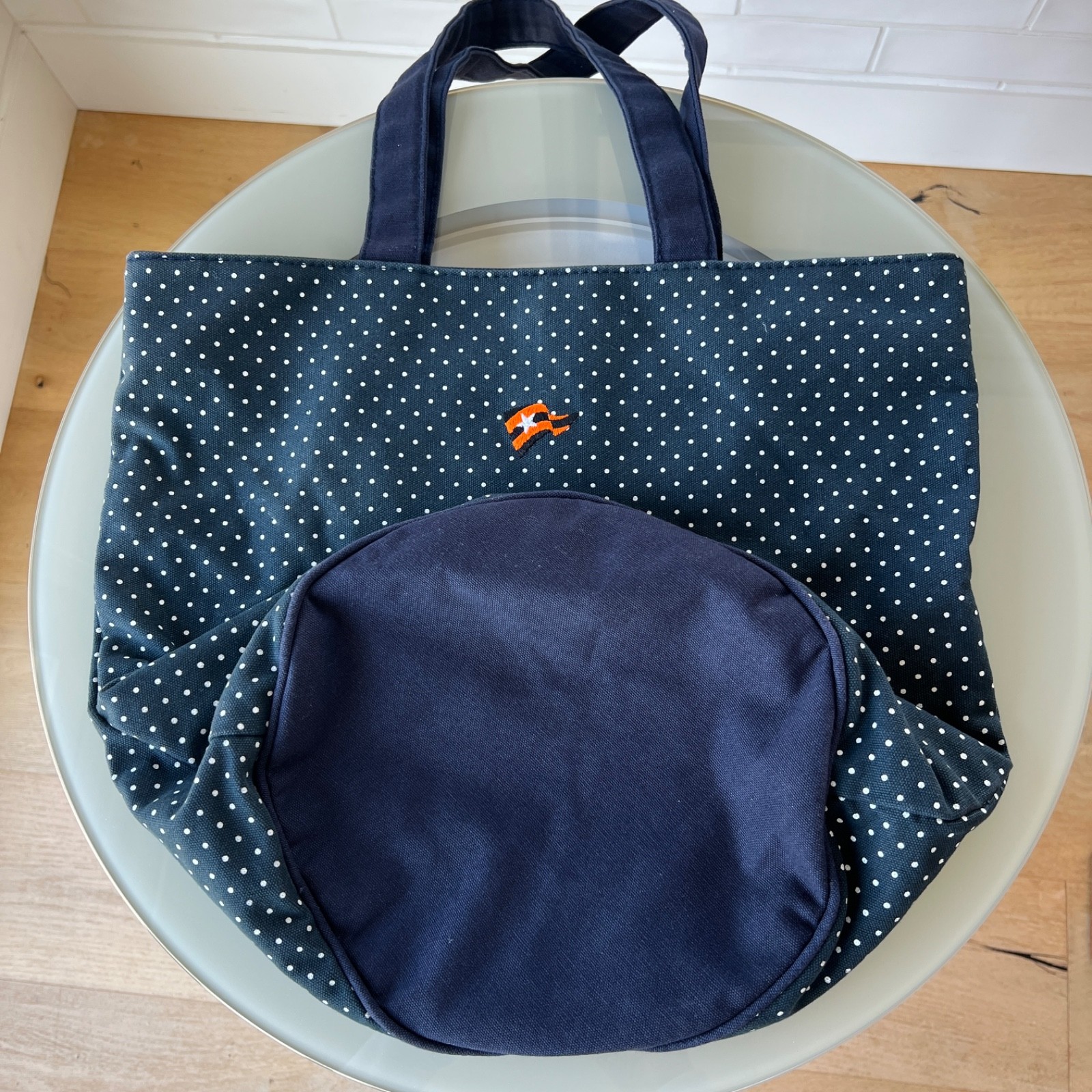 Balboa Yacht Club Navy Blue Polka Dot Bucket tote bag