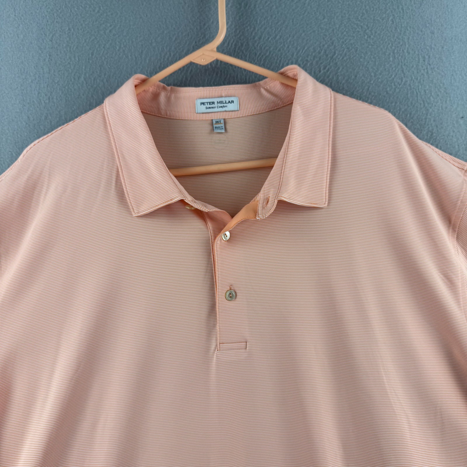 Peter Millar Summer Comfort Polo shirt Mens 3XT 3XL Tall Salmon Pink Striped