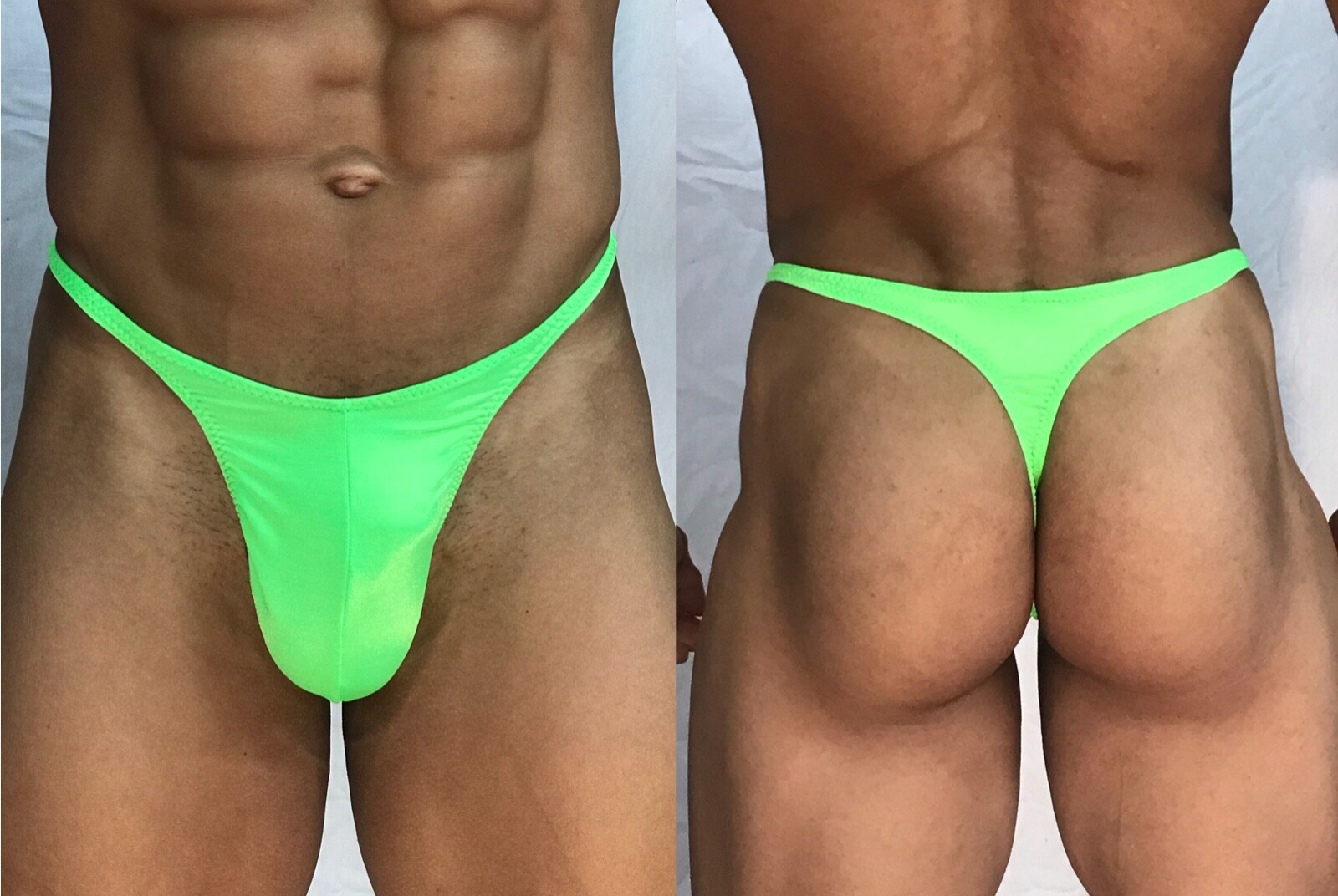 mens neon green spandex thong with seam/pouch front custom any size FreeShip